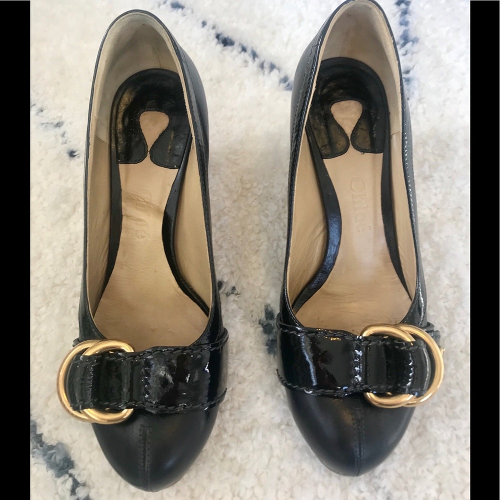 ⚡️⚡️⚡️ SALE!!!  Chloė leather pumps with gold buckle, size 6 (36)